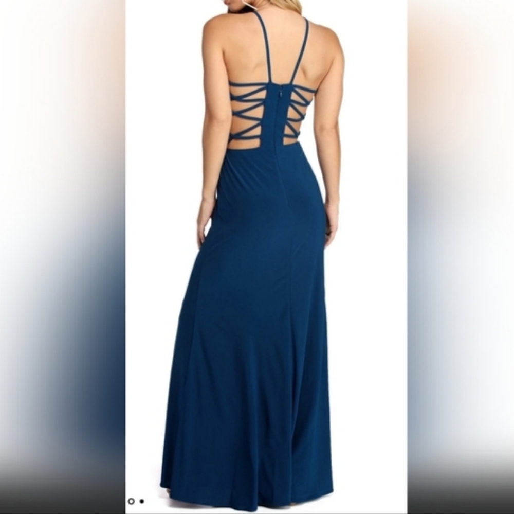 Morgan & Co. Teal Sequin Floral Lace Women's Formal Dress JUNIORS SIZE: 5/6 - Picture 16 of 16